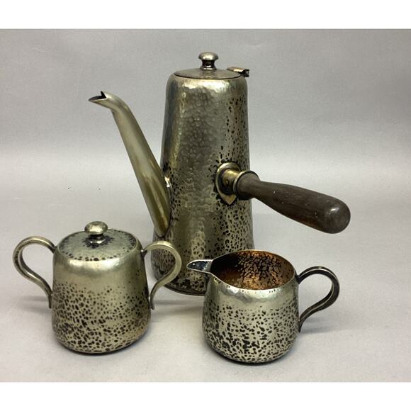 Vintage Gotham Silver Co. Nickle Silver Teapot, Sugar Bowl & Creamer Set - Picture 1 of 16